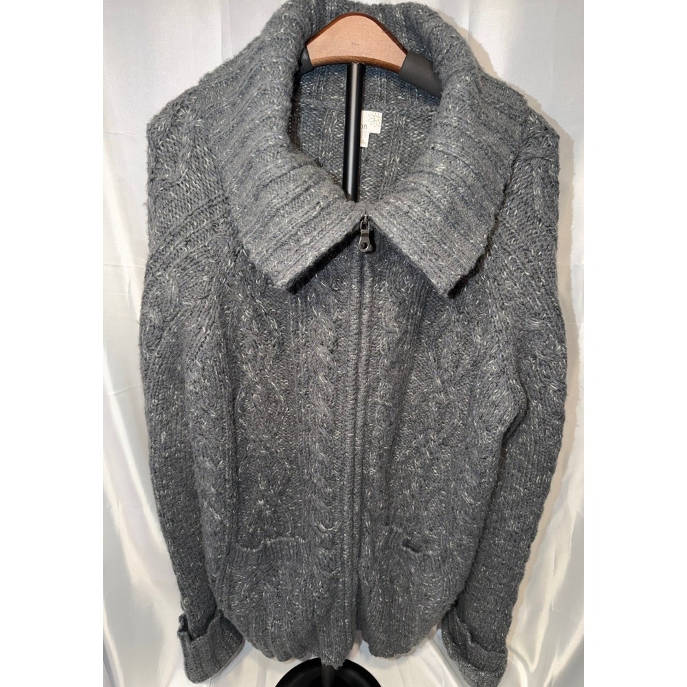 Caslon XL Gray Cable Knit Zip Cardigan Wool Blend Grandpa Core Cozy Chic‎